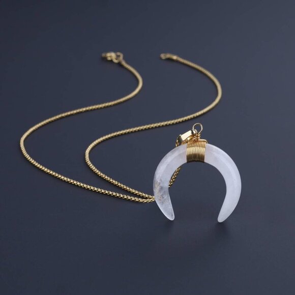 Women's Crystal Necklace, Crescent Moon Pendant Necklace for Women - Picture 3 of 5